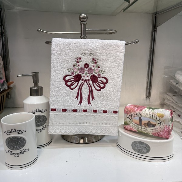 Toalla Facial Viena Bco Burdeo